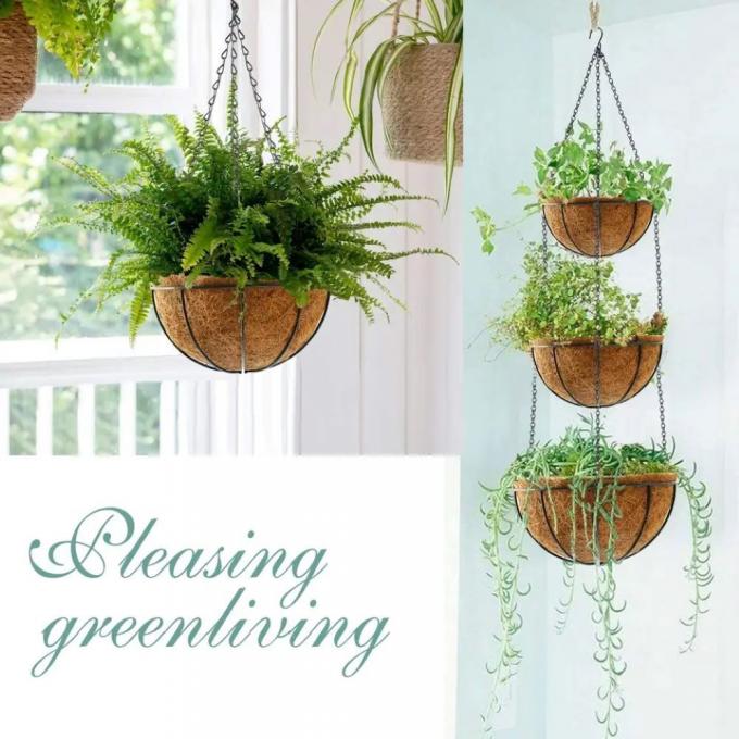Metal Hanging Basket With Coconut Coir Liner Hanging Flower Basket With Chain Indoor Outdoor Plant Flower Pot 0