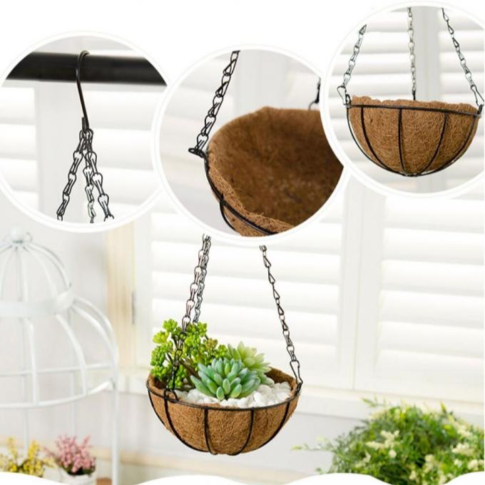 Metal Hanging Basket With Coconut Coir Liner Hanging Flower Basket With Chain Indoor Outdoor Plant Flower Pot 1