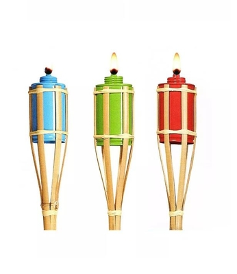 Halloween Decoration Bamboo Tiki Torches With Refillable Weaving Metal Oil Canister