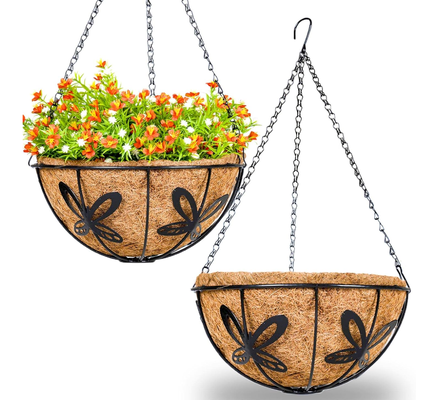 Premium Round Shape Coir Hanging Baskets Complete With Coir Liners, Breathable Natural Coir Plant Hangers For Garden & Home Decor