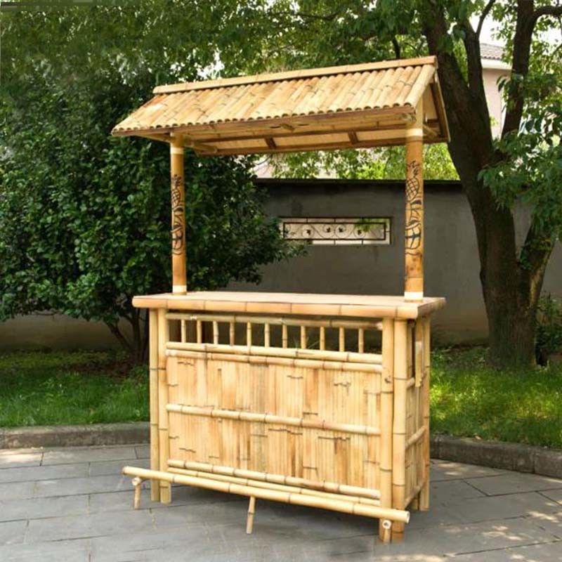 Outdoor Bamboo Tiki Bar Kits With Roof and Bottle Rack Drinking Bamboo