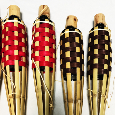 Garden Decor 115cm Bamboo Tiki Torches With Flickering Flame Metal Oil Canisters