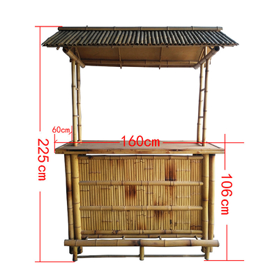 220 Cm Height Bamboo Tiki Bar With Roof 4 Pieces Bamboo Bar Stools