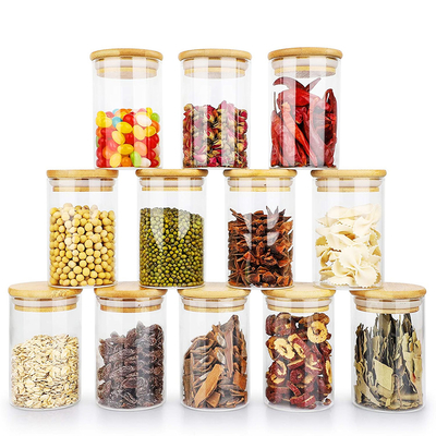 Food Storage Jar With Bamboo Lid For Candy, Cookie, Rice, Sugar, Flour, Pasta, Nuts