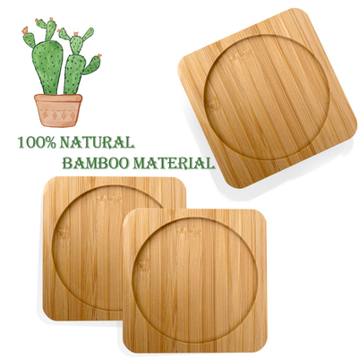 6 Pack 9cm Bamboo Coasters Round Shape Laser Logo Bar Home Cup Coasters