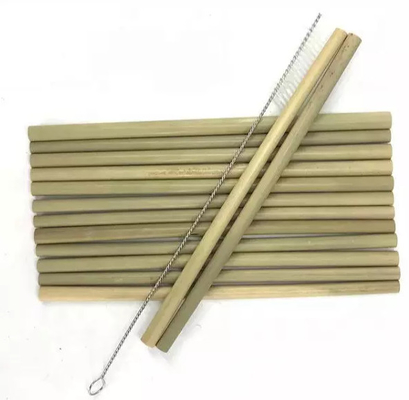Custom Natural Biodegradable Bamboo Straws 20cm Reusable Straight Straws With Brush
