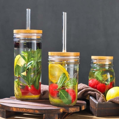 Food Kitchen Glass Storage Jar Lids Wooden Lids with Silicon Circle Well Sealed