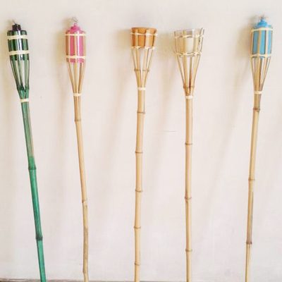 Yard Garden Outdoor Bamboo Tiki Torch With Refillable Replacement Oil Canister