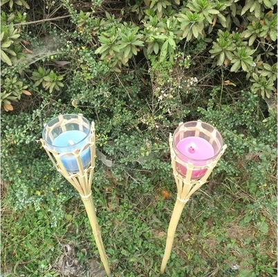 Yard Garden Outdoor Bamboo Tiki Torch With Refillable Replacement Oil Canister