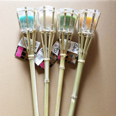 Outdoor Party Natural Bamboo Torch With Refillable Replacement Metal Oil Canister