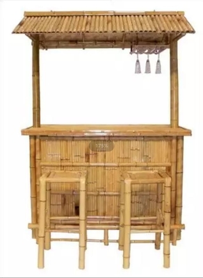 Cabana Party Bamboo Tropical Tiki Bar 220x160cm With Under Cabinet Shelf Stools
