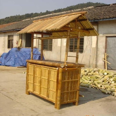 Cabana Party Bamboo Tropical Tiki Bar 220x160cm With Under Cabinet Shelf Stools