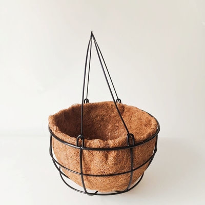 Metal Frame Bamboo Coco Liner Flower Pots Outdoor Garden 27cm Diameter
