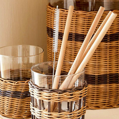 Reusable Eco Friendly 20x0.8cm Reusable Bamboo Drinking Straws With Brush