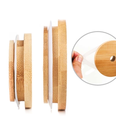 Regular Mouth Mason Jar 70mm Bamboo Jar Lids With Straw Hole Reusable Jar Lids