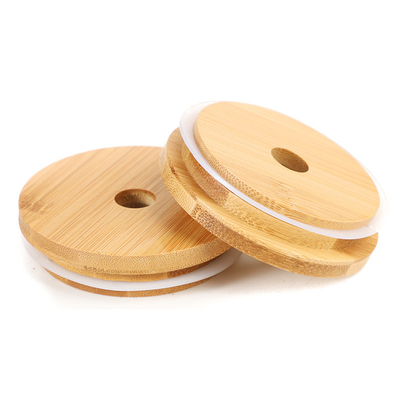 Regular Mouth Mason Jar 70mm Bamboo Jar Lids With Straw Hole Reusable Jar Lids
