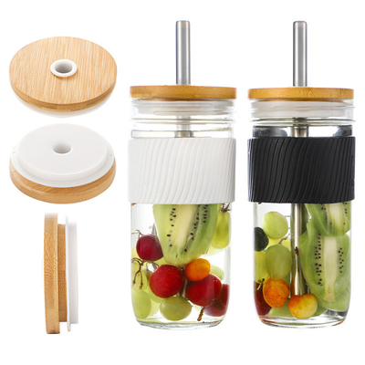 Food Kitchen Glass Storage Jar Lids Wooden Lids with Silicon Circle Well Sealed