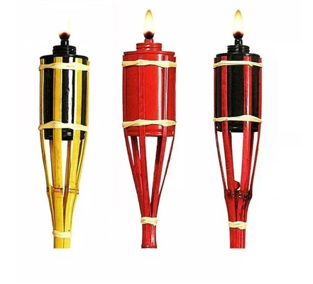 Halloween Decoration Bamboo Tiki Torches With Refillable Weaving Metal Oil Canister