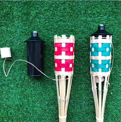 Halloween Decoration Bamboo Tiki Torches With Refillable Weaving Metal Oil Canister