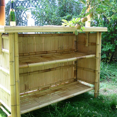 Cabana Party Bamboo Tropical Tiki Bar 220x160cm With Under Cabinet Shelf Stools