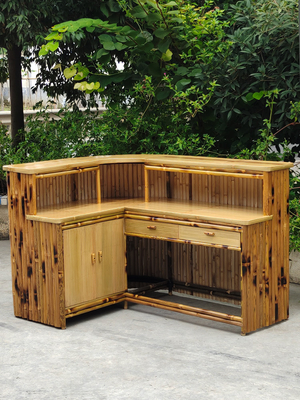 Cabana Party Bamboo Tropical Tiki Bar 220x160cm With Under Cabinet Shelf Stools