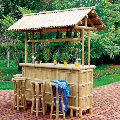 Beach Entertainment Waterproof  Bamboo Tiki Bar 2 4 Bamboo Stool With Back Support