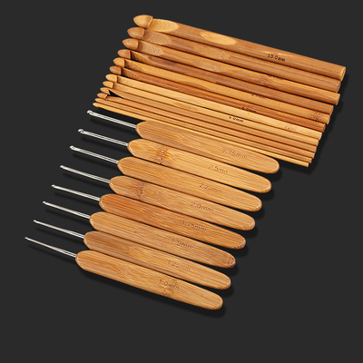 Bamboo Handle Crochet Hook Set Knitting Needles Stainless Steel Head Sewing Accessories