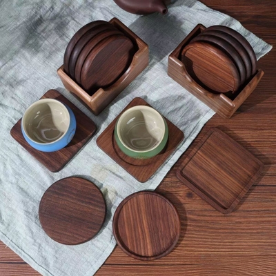 Small Porous Blank Bamboo Coasters For Succulent Plant Pot Tray 3.2 Inch