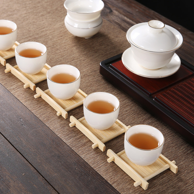 6 Pack 9cm Bamboo Coasters Round Shape Laser Logo Bar Home Cup Coasters