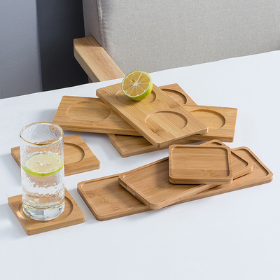 6 Pack 9cm Bamboo Coasters Round Shape Laser Logo Bar Home Cup Coasters
