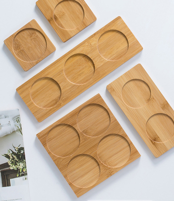 6 Pack 9cm Bamboo Coasters Round Shape Laser Logo Bar Home Cup Coasters