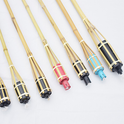Garden Light Bamboo Torch With Black Metal Wick Holder For Outdoor Decoration.Wholesale Cheap Natural Bamboo Tiki Torch