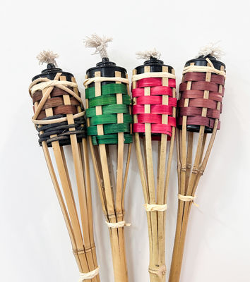 Natural Bamboo Tiki Torch With Black Metal Wick Holder For Outdoor Decoration