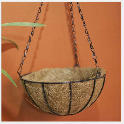 Round Coir Hanging Basket with Metal Frame and Natural Coir Liner - Handmade Quality for Optimal Root Aeration