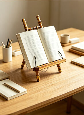 Natural Bamboo Desktop Stand with 3-in-1 Function for Hands-Free Viewing of Phone Tablet and Book