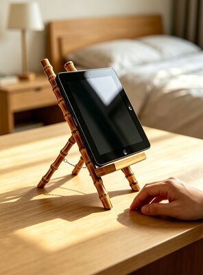 Natural Bamboo Desktop Stand with 3-in-1 Function for Hands-Free Viewing of Phone Tablet and Book