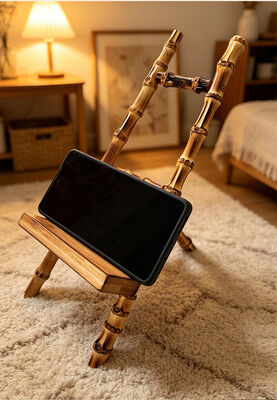 Natural Bamboo Desktop Stand with 3-in-1 Function for Hands-Free Viewing of Phone Tablet and Book