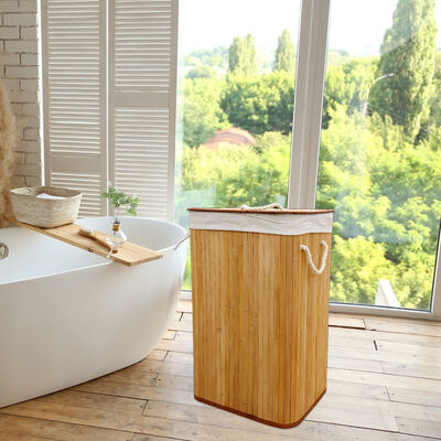 Natural Bamboo Laundry Hamper with Cotton Liner | Foldable Clothes Basket for Bedroom & Bathroom Storage