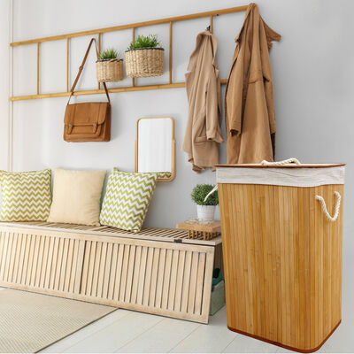 Natural Bamboo Laundry Hamper with Cotton Liner | Foldable Clothes Basket for Bedroom & Bathroom Storage