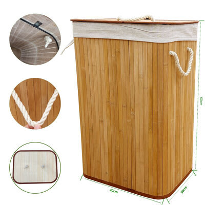 Natural Bamboo Laundry Hamper with Cotton Liner | Foldable Clothes Basket for Bedroom & Bathroom Storage
