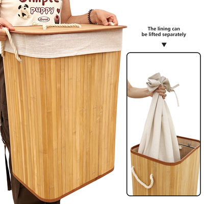 Natural Bamboo Laundry Hamper with Cotton Liner | Foldable Clothes Basket for Bedroom & Bathroom Storage