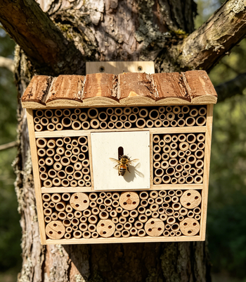 Outdoor Hanging Bee Hotel Insect House, Natural Bamboo Tube Bee Nest Pollinator Habitat for Garden